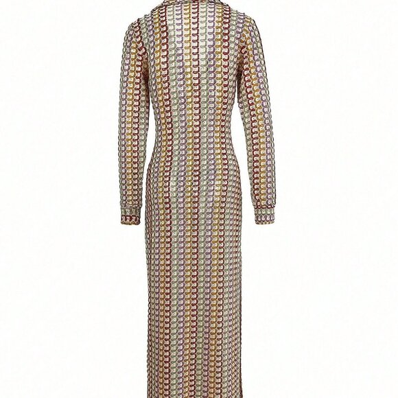 Casual Women's Crochet Hollow Out Deep V-Neck Slit Beach Dress - Picture 8 of 8